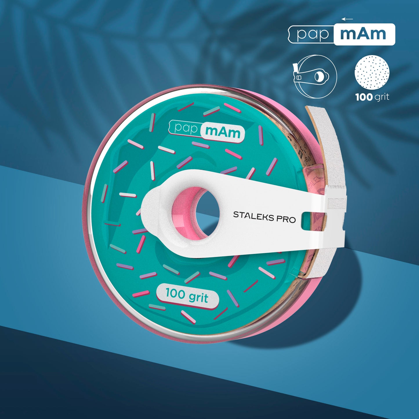 Donut - Disposable white nail file tape in donut case 100 Grit papmAm