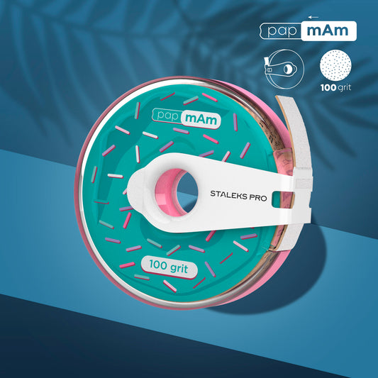 Donut - Disposable white nail file tape in donut case 100 Grit papmAm