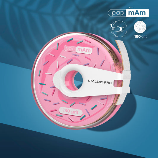 Donut - Disposable white nail file tape in donut case 180 Grit papmAm