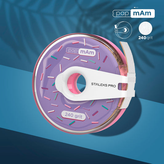 Donut - Disposable white nail file tape in donut case 240 Grit papmAm